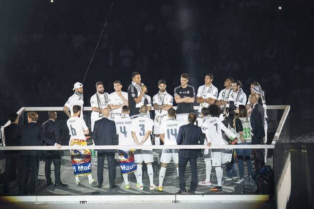 Real Madrid players during the celebration of the victory of the Real Madrid Champions League at Santiago Bernabeu in Madrid. May 29. 2016.  (201605029059)