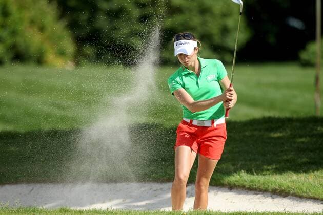 May 29, 2016 - Ann Arbor, Michigan, United States - Gaby Lopez of Mexico City, Mexico reacts after her shot out of the bunker on the 17th green during the final round of the inaugural LPGA Golf Damen Volvik Championship at Travis Pointe Country Club in Ann Arbor, MI, USA Sunday, May 29, 2016. LPGA Volvik Championship - Final Round  - ZUMAn230