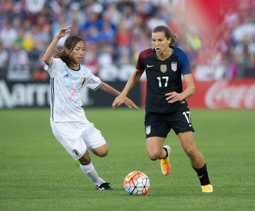 June 2, 2016 - Commerce City, Colorado, U.S - USA Womens F TOBIN HEATH, right, readies to make a run at the Japan goal with Japan MF EMI NAKAJIMA, left, during a friendly match against Japan before the Olympics at Dicks Sporting Goods Park Thursday Evening. USA Women tie Japan 3-3. USA Soccer 2016 - USA Womens national team Nationalteam tie Japan 3-3. - ZUMAav4_
