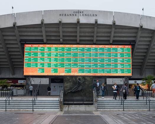 French Open 2016 , Anzeigetafel am Court Suzanne Lenglen bevor Spielbeginn in der Frueh Tennis - French Open 2016 - Grand Slam ITF ATP Tennis Herren WTA Tennis Damen - Roland Garros - Paris - - France - 29 May 2016.