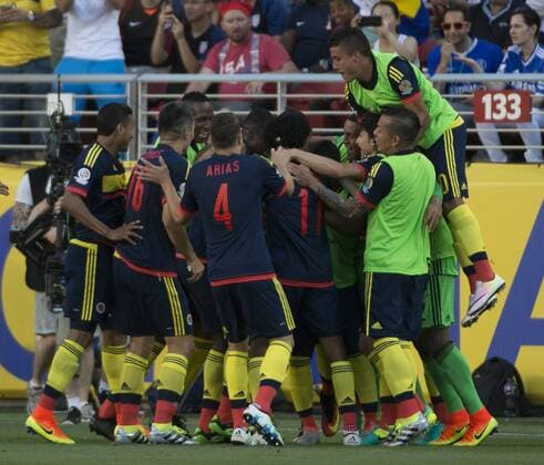 Colombia celebrates a goal against USA in the first half at COPA America Centenario at Levi s Stadium in Santa Clara, California on June 3, 2016. Colombia won 2-0.  SXP2016060304 TERRYxSCHMITT