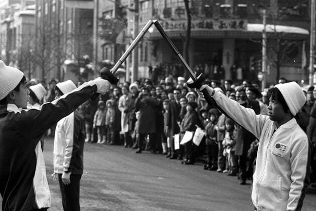 Fackellauf nach Sapporo zu den Olympischen Winterspiele 1972