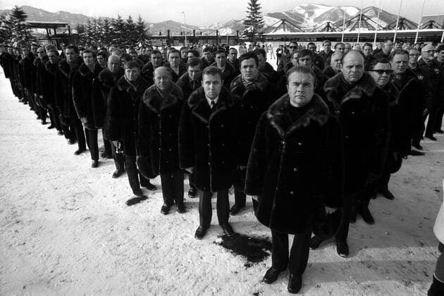 Olympische Spiele 1972: Das Olympiateam der UdSSR nach der Ankunft in Sapporo