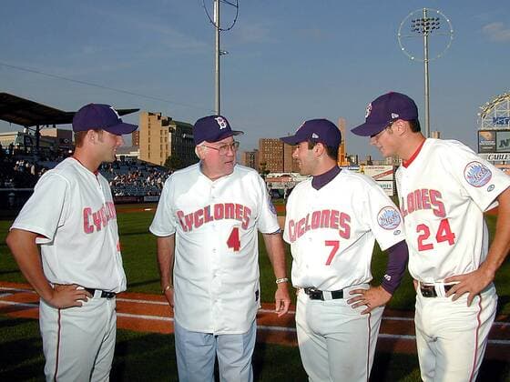 Jan. 1, 2011 - K25697.Baseball legend Duke Snider of the Brooklyn Dodgers attended a Brooklyn Cyclones game at Keyspan park Coney Island Brooklyn N.Y. some of his teammates joined him..7 24 02. Bruce Cotler 2002 DICK SNIDER - ZUMAg49_