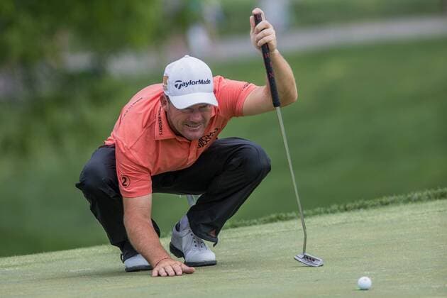 June 4, 2016 - Dublin, Ohio, U.S - Alex Cejka lines up his putt on the 18th hole during the third round of The Memorial Tournament at Muirfield Village Golf Club, Dublin, Ohio. Golf 2016 - The Memorial Tournament - Third Round - ZUMAs304