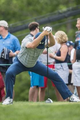 June 4, 2016 - Dublin, Ohio, U.S - Gary Woodland stretches on the first tee before beginning his third round of The Memorial Tournament at Muirfield Village Golf Club, Dublin, Ohio. Golf 2016 - The Memorial Tournament - Third Round - ZUMAs304