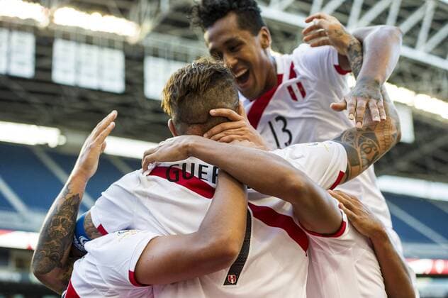 June 4, 2016 - Seattle, Washington, U.S - Peru forward JOSE PAOLO GUERRERO (9) & Peru midfielder RENATO TAPIA (13) celebrate a goal during the Copa America Centenario football tournament at Century Link Field in Seattle, Washington, United States, on June 4, 2016 Soccer 2016 - Copa America Centenario Haiti vs. Peru 0-1 - ZUMAs192