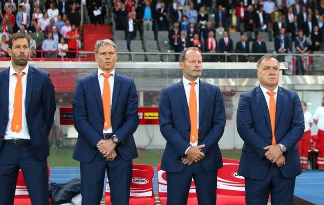 SOCCER - UEFA EURO EM Europameisterschaft Fussball 2016, preview VIENNA,AUSTRIA,04.JUN.16 - SOCCER - UEFA European Championship EM Europameisterschaft 2016 in France, preview, OEFB international match Länderspiel Austria vs Netherlands, friendly match. Image shows assistant coach Ruud van Nistelrooy, assistant coach Marco van Basten, head coach Danny Blind and assistant coach Dick Advocaat (NED). GEPAxpictures xChristianxOrt