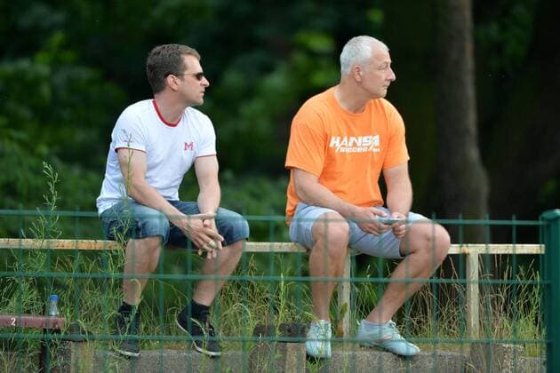 Fussball, Jugend, Saison 2015 16, B-Jugend Bundesliga Nord Nordost (26. Spieltag), 1. FC Union Berlin - Tennis Borussia Berlin, Lutz Munack (Geschäftsführer 1. FC Union Berlin) und Trainer Andre Hofschneider (1. FC Union Berlin), 05.06.16,