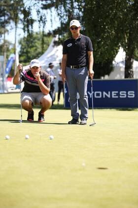 GOLF - PGA Golf Herren Lyoness Open, preview ATZENBRUGG,AUSTRIA,07.JUN.16 - GOLF - PGA European Tour, Lyoness Open, Diamond Country Club, preview, training. Image shows Lukas Nemecz (AUT) and his coach. GEPAxpictures xDanielxGoetzhaber