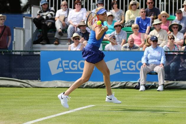 07.06.2016. Nottingham Tennis Centre, Nottingham, England. Aegon WTA Tennis Damen Nottingham Open Day 4. Donna Vekic of Croatia returns the serve of Tara Moore of Great Britain xDavidxKissmanx  ActionPlus11746187