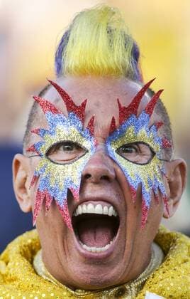 PASADENA, June 7, 2016 -- A fan of Colombia cheers during the Copa America Centenario Group A match between Colombia and Paraguay at Rose Bowl Stadium in Pasadena, California, the United States, June 7, 2016. ) (SP)U.S.-PASADENA-COPA AMERICA-GROUP A-COL VS PAR ZhaoxHanrong 