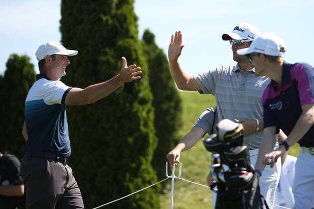 GOLF - PGA Golf Herren Lyoness Open 2016 ATZENBRUGG,AUSTRIA,08.JUN.16 - GOLF - PGA European Tour, Lyoness Open, ProAm, Diamond Country Club. Image shows Thomas Weich and Bernd Wiesberger (AUT). GEPAxpictures xDanielxGoetzhaber