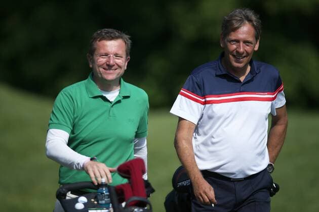 GOLF - PGA Golf Herren Lyoness Open 2016 ATZENBRUGG,AUSTRIA,08.JUN.16 - GOLF - PGA European Tour, Lyoness Open, ProAm, Diamond Country Club. Image shows Reinhard Boecskoer and general secretary Robert Fiegl (OETV). GEPAxpictures xDanielxGoetzhaber
