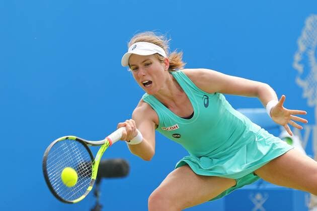 09.06.2016. Nottingham Tennis Centre, Nottingham, England. Aegon WTA Tennis Damen Nottingham Open Day 6. Johanna Konta of Great Britain reaches for a forehand against Saisai Zheng of China xDavidxKissmanx  ActionPlus11746603