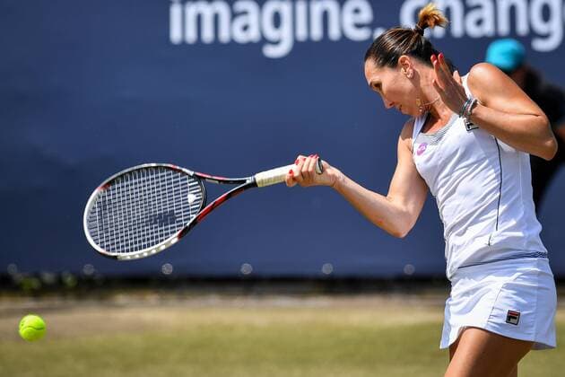Serbian Jelena Jankovic pictured in action during a tennis game between Belgian Alison Van Uytvanck and Jelena Jankovic versus Swiss Xenia Knoll and Serbian Aleksandra Krunic during the semi finals of the women s doubles tournament at Ricoh Open WTA Tennis Damen tennis tournament in Rosmalen, the Netherlands, Friday 10 June 2016. LUCxCLAESSEN  x04868881x