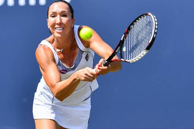 Serbian Jelena Jankovic pictured in action during a tennis game between Belgian Alison Van Uytvanck and Jelena Jankovic versus Swiss Xenia Knoll and Serbian Aleksandra Krunic during the semi finals of the women s doubles tournament at Ricoh Open WTA Tennis Damen tennis tournament in Rosmalen, the Netherlands, Friday 10 June 2016. LUCxCLAESSEN  x04868884x