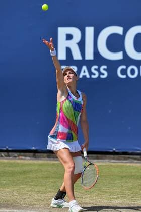 Swiss Xenia Knoll pictured in action during a tennis game between Belgian Alison Van Uytvanck and Jelena Jankovic versus Swiss Xenia Knoll and Serbian Aleksandra Krunic during the semi finals of the women s doubles tournament at Ricoh Open WTA Tennis Damen tennis tournament in Rosmalen, the Netherlands, Friday 10 June 2016. LUCxCLAESSEN  x04868896x