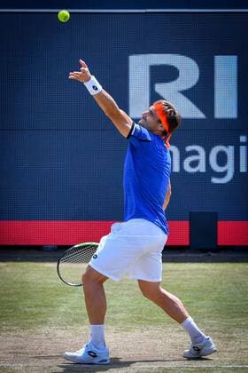 Spanish David Ferrer pictured in action during a tennis game between Spanish David Ferrer and Luxembourgian Gilles Muller in the quarter finals of the men s singles at the Ricoh Open WTA Tennis Damen tennis tournament in Rosmalen, the Netherlands, Friday 10 June 2016. LUCxCLAESSEN  x04868902x