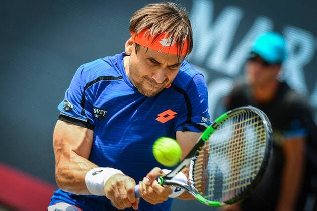 Spanish David Ferrer pictured in action during a tennis game between Spanish David Ferrer and Luxembourgian Gilles Muller in the quarter finals of the men s singles at the Ricoh Open WTA Tennis Damen tennis tournament in Rosmalen, the Netherlands, Friday 10 June 2016. LUCxCLAESSEN  x04868903x