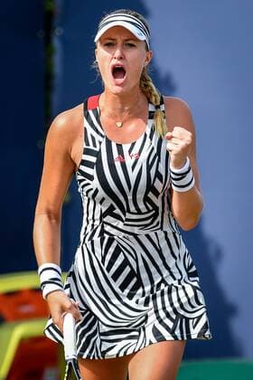 French Kristina Mladenovic celebrates after winning a tennis game between Belgian Elise Mertens WTA Tennis Damen 171) and French Kristina Mladenovic (WTA 32) in the quarter finals of the women s singles at the Ricoh Open WTA tennis tournament in Rosmalen, the Netherlands, Friday 10 June 2016. LUCxCLAESSEN  x04868933x
