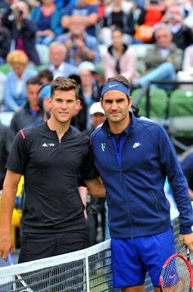 Dominic THIEM (AUT), Roger FEDERER (SUI). Deutschland, Stuttgart: Tennis, MercedesCup 2016: Halbfinale am 11.06.2016, TC Weissenhof.