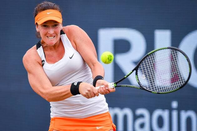 American Madison Brengle pictured in action during a tennis game between American Madison Brengle and American Coco Vandeweghe in the semi finals of the women s singles at the Ricoh Open WTA Tennis Damen tennis tournament in Rosmalen, the Netherlands, Saturday 11 June 2016. LUCxCLAESSEN  x04869444x