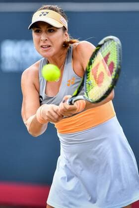 Swiss Belinda Bencic pictured in action during a tennis game between Swiss Belinda Bencic and French Kristina Mladenovic in the semi-finals of the women s singles at the Ricoh Open WTA Tennis Damen tennis tournament in Rosmalen, the Netherlands, Saturday 11 June 2016. LUCxCLAESSEN  x04869602x