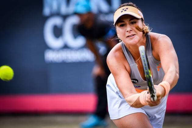 Swiss Belinda Bencic pictured in action during a tennis game between Swiss Belinda Bencic and French Kristina Mladenovic in the semi-finals of the women s singles at the Ricoh Open WTA Tennis Damen tennis tournament in Rosmalen, the Netherlands, Saturday 11 June 2016. LUCxCLAESSEN  x04869603x