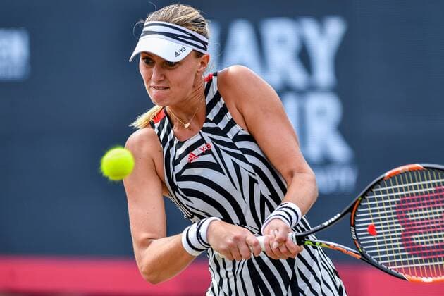 French Kristina Mladenovic pictured in action during a tennis game between Swiss Belinda Bencic and French Kristina Mladenovic in the semi-finals of the women s singles at the Ricoh Open WTA Tennis Damen tennis tournament in Rosmalen, the Netherlands, Saturday 11 June 2016. LUCxCLAESSEN  x04869608x
