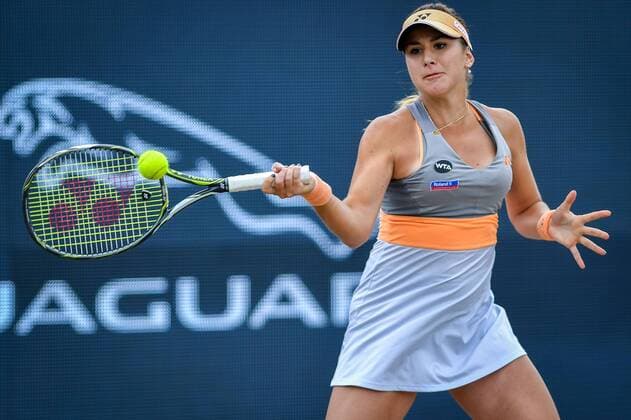 Swiss Belinda Bencic pictured in action during a tennis game between Swiss Belinda Bencic and French Kristina Mladenovic in the semi-finals of the women s singles at the Ricoh Open WTA Tennis Damen tennis tournament in Rosmalen, the Netherlands, Saturday 11 June 2016. LUCxCLAESSEN  x04869644x