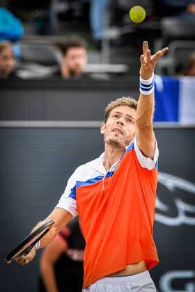 French Nicolas Mahut pictured in action during a tennis game between US Sam Querrey and French Nicolas Mahut in the semi-finals of the men s singles at the Ricoh Open WTA Tennis Damen tennis tournament in Rosmalen, the Netherlands, Saturday 11 June 2016. LUCxCLAESSEN  x04869681x