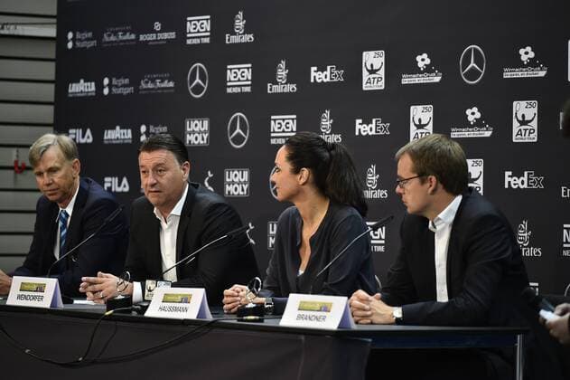 Abschlusspressekonferenz Pressekonferenz PK v.li.: Mark DARBY, ATP Tennis Herren Supervisor, Edwin WEINDORFER, Turnierdirektor und Veranstalter MercedesCup, Bettina HAUSSMANN, Head of Branded Entertainment, Mercedes-Benz Cars (Hauptsponsor), Gert BRANDNER, Vorsitzender TC Weissenhof 12.06.2016 Tennis Mercedes-Cup Stuttgart Weißenhof 04.06..-12.06.2016 MercedesCup Stuttgart Weißenhof 2016