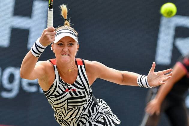French Kristina Mladenovic pictured in action during a tennis game between French Kristina Mladenovich and American Coco Vandeweghe in the finals of the women s singles at the Ricoh Open WTA Tennis Damen tennis tournament in Rosmalen, the Netherlands, Sunday 12 June 2016. LUCxCLAESSEN  x04869747x