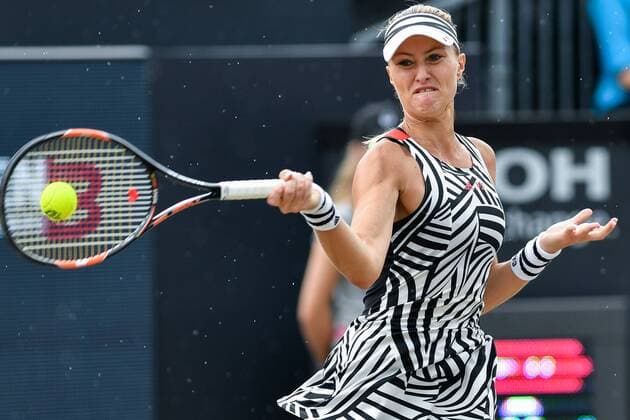 French Kristina Mladenovic pictured in action during a tennis game between French Kristina Mladenovich and American Coco Vandeweghe in the finals of the women s singles at the Ricoh Open WTA Tennis Damen tennis tournament in Rosmalen, the Netherlands, Sunday 12 June 2016. LUCxCLAESSEN  x04869742x
