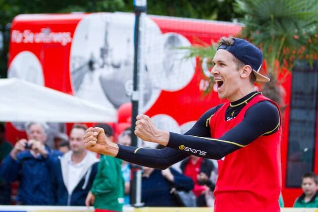 Jubel Timo Koch (SV Fellbach Regensport); LBS Cup Beachvolleyball Friedrichshafen, Promenade, Friedrichshafen Germany, 20160612; Friedrichshafen Copyright: Wuechnerx xEibner-Pressefoto EP_nwr