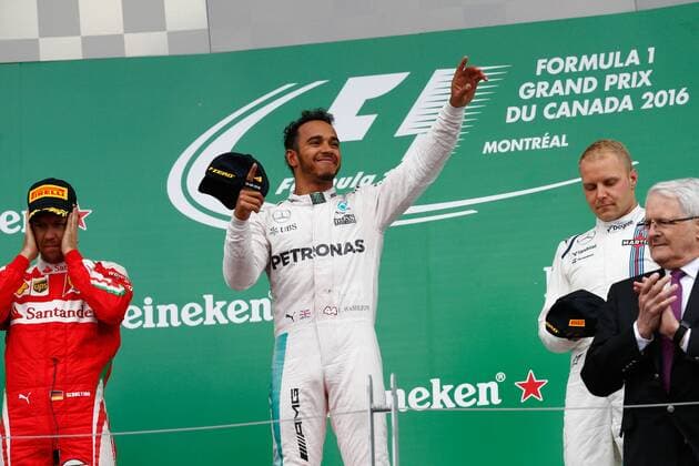 Motorsports: FIA Formula One World Championship WM Weltmeisterschaft 2016, Grand Prix of Canada, 5 Sebastian Vettel (GER, Scuderia Ferrari), 44 Lewis Hamilton (GBR, Mercedes AMG Petronas F1 Team), 77 Valtteri Bottas (FIN, Williams Martini Racing), xWWx