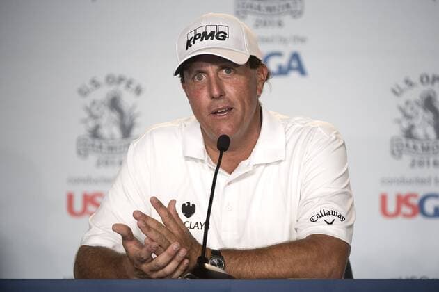 Phil Mickelson speaks to the media during a press conference PK Pressekonferenz prior to the start of the 2016 U.S. Open at Oakmont Country Club in Oakmont, Pennsylvania on June 15, 2016.  PIT20160615325 KEVINxDIETSCH