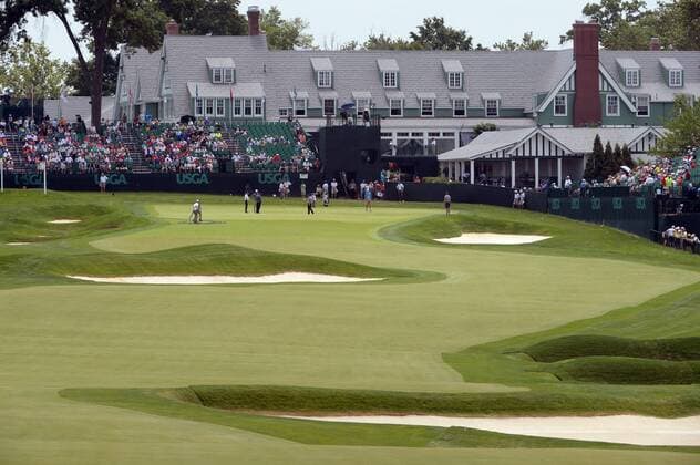 The clubhouse is seen on the 18th hole during a practice round prior to the start of the 2016 U.S. Open at Oakmont Country Club in Oakmont, Pennsylvania on June 15, 2016.  PIT20160615410 PATxBENIC