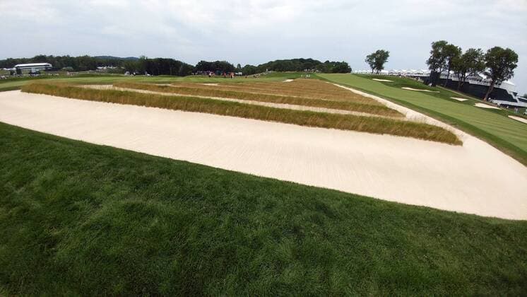 The Church Pews bunkers are seen at the third and fourth holes during a practice round prior to the start of the 2016 U.S. Open at Oakmont Country Club in Oakmont, Pennsylvania on June 15, 2016.  PIT20160615411 PATxBENIC