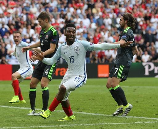 Daniel Sturridge of England celebrates scoring the winning goal during the UEFA European Championship EM Europameisterschaft 2016 match at the Stade Felix Bollaert-Delelis, Lens. Picture date June 16th, 2016 Pic David Klein Sportimage EDITORIAL USE ONLY. No use with unauthorised audio, video, data, fixture lists, club league logos or live services. Online in-match use limited to 120 images, no video emulation. No use in betting, games or single club league player publications.