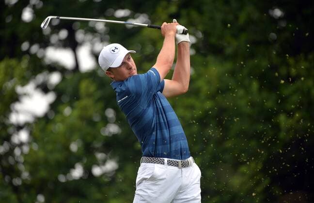 Jordan Spieth watches his hit off of the 17th tee in the first round of the 2016 U.S. Open at Oakmont Country Club in Oakmont, Pennsylvania on June 15, 2016.  OAK20160616314 KEVINxDIETSCH