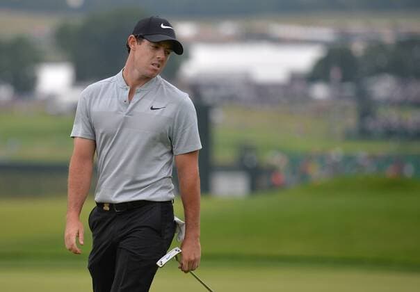 Rory McIlroy reacts after putting on the 11th green during the first round of the 2016 U.S. Open at Oakmont Country Club in Oakmont, Pennsylvania on June 16, 2016.  OAK20160616329 KEVINxDIETSCH
