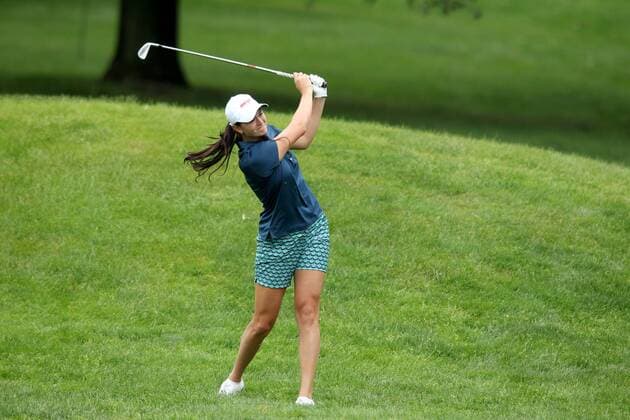 June 16, 2016 - Belmont, Michigan, USA - Lindsey McPherson of Flushing, MI follows her fairway shot on the eighth hole during the first round of the Meijer LPGA Golf Damen Classic golf tournament at Blythefield Country Club in Belmont, MI, USA Thursday, June 16, 2016. Meijer LPGA Classic  - ZUMAn230