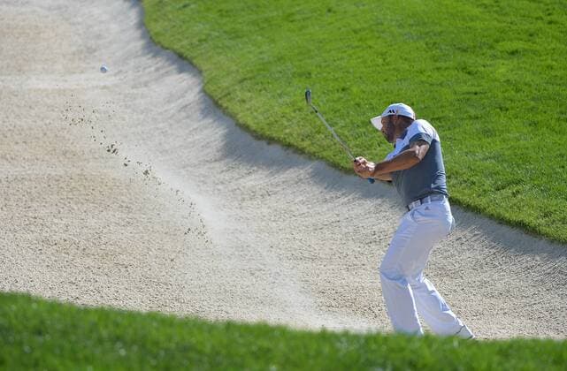 Sergio Garcia hits out of a bunker on the 15th hole during the U.S. Open at Oakmont Country Club in Oakmont, Pennsylvania on June 17, 2016.  OAK20160617334 KEVINxDIETSCH