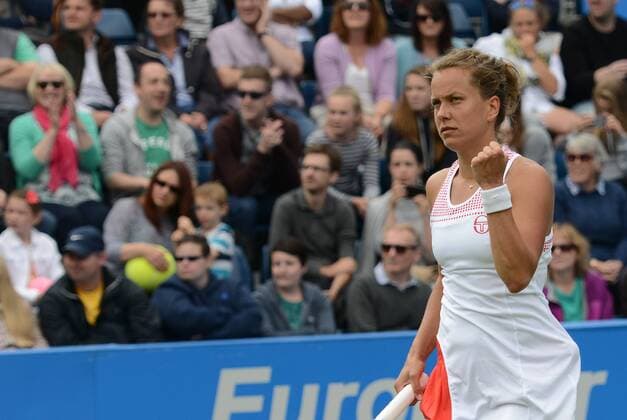 June 18, 2016 - Birmingham, Warwickshire, England - BARBORA STRYCOVA of the Czech Republic celebrates winning her semifinal match vs. C. Vandeweghe in the Aegon Classic Birmingham tennis tournament. Tennis 2016 - Aegon Classic Birmingham - Day 6 - ZUMAl132