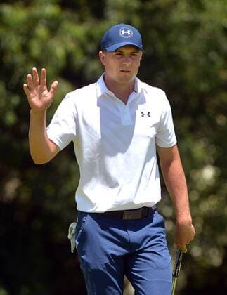 Jordan Spieth reacts after putting for birdie on the 16th green during his second round at the U.S. Open at Oakmont Country Club near Pittsburgh, Pennsylvania on June 18, 2016.  OAK20160618212 KEVINxDIETSCH