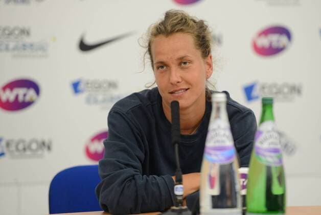 June 18, 2016 - Birmingham, Warwickshire, England - BARBORA STRYCOVA speaks with the media at the Aegon Classic Birmingham tennis tournament. Tennis 2016 - Aegon Classic Birmingham - Day 6 - ZUMAl132