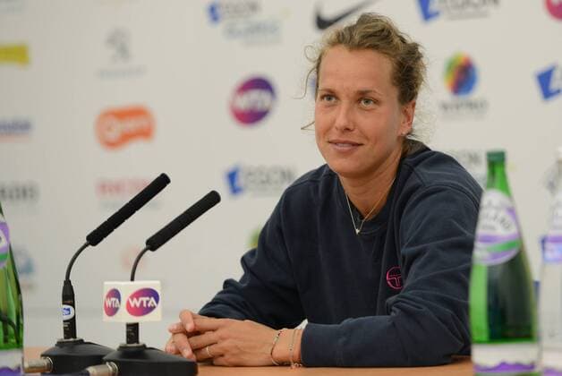 June 18, 2016 - Birmingham, Warwickshire, England - BARBORA STRYCOVA speaks with the media at the Aegon Classic Birmingham tennis tournament. Tennis 2016 - Aegon Classic Birmingham - Day 6 - ZUMAl132