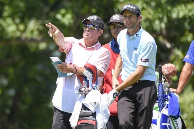 18 June 2016: Gregory Bourdy (FRA) and caddie Olivier Elissondo on the 17th tee during the second round of the US Open at Oakmont Country Club in Pittsburgh, Pa. GOLF: JUN 18 PGA Golf Herren - US Open - Second Round Icon4391606181753 EDITORIAL USE ONLY